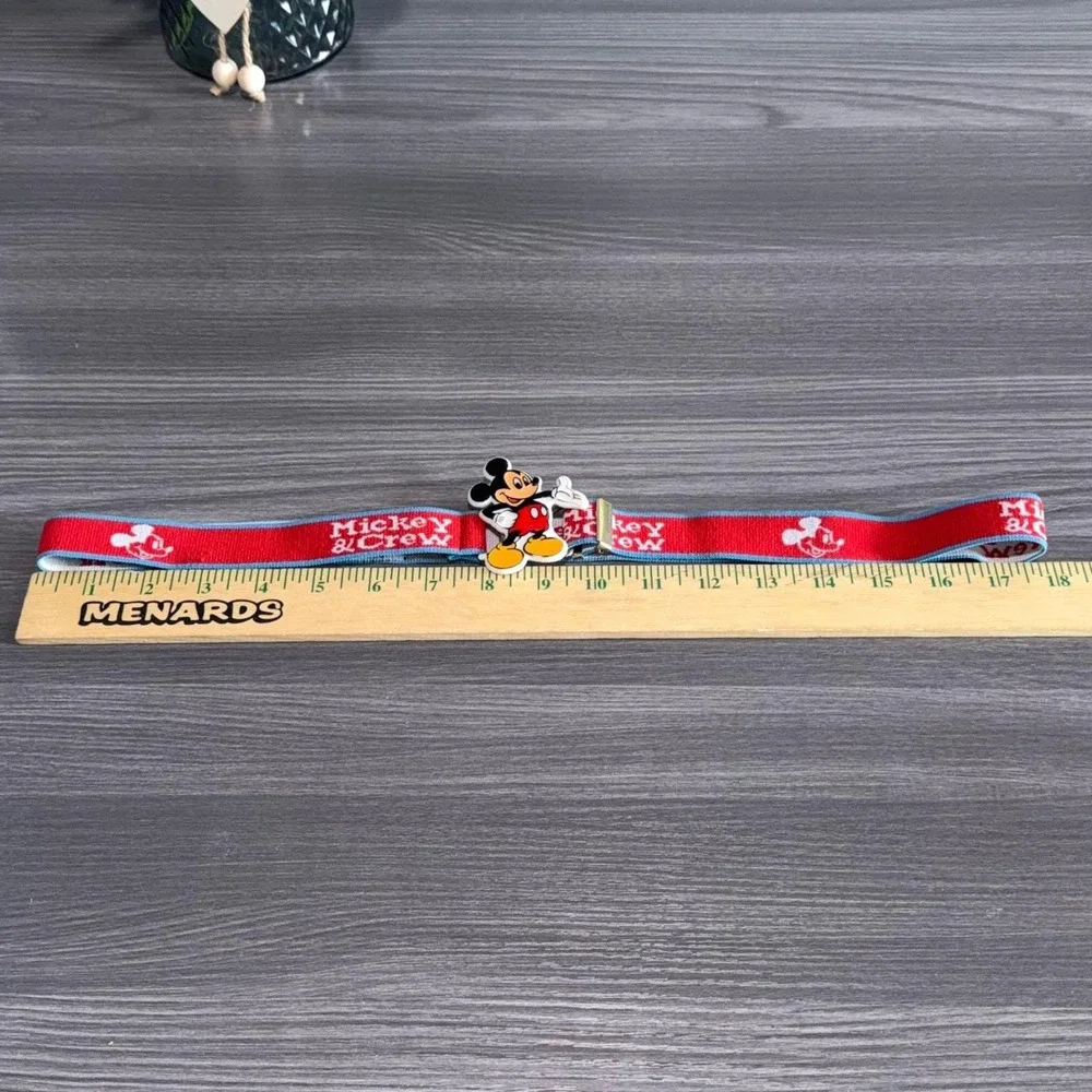 Vtg Mickey Mouse Belt Mickey & Crew Red‎ Elastic Adjustable Kids Disney Buckle